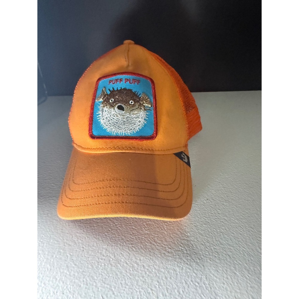 Goorin Bros Animal Farm Puff Puff Pufferfish Trucker Hat Orange Snapback Cap